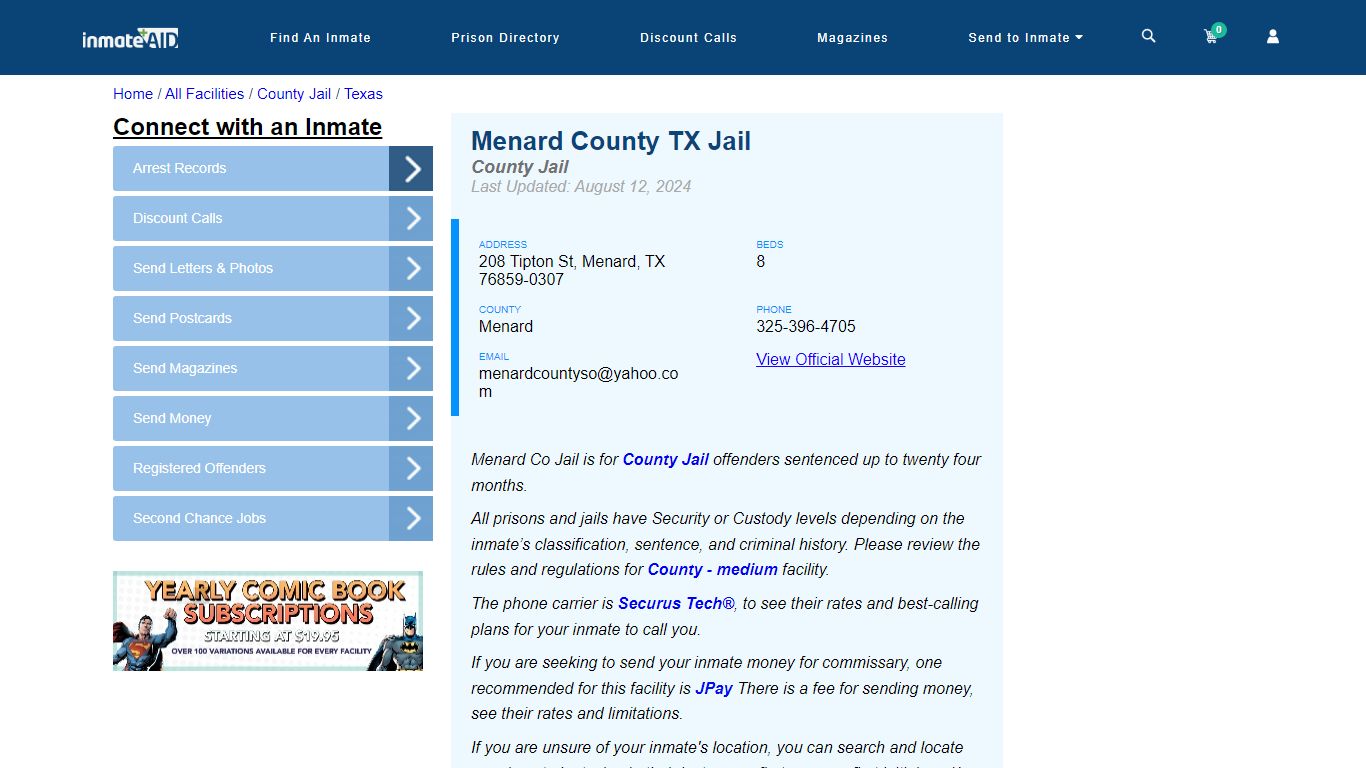 Menard County TX Jail - Inmate Locator